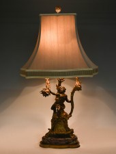 FIGURAL MARBLE & BRONZE LAMP W