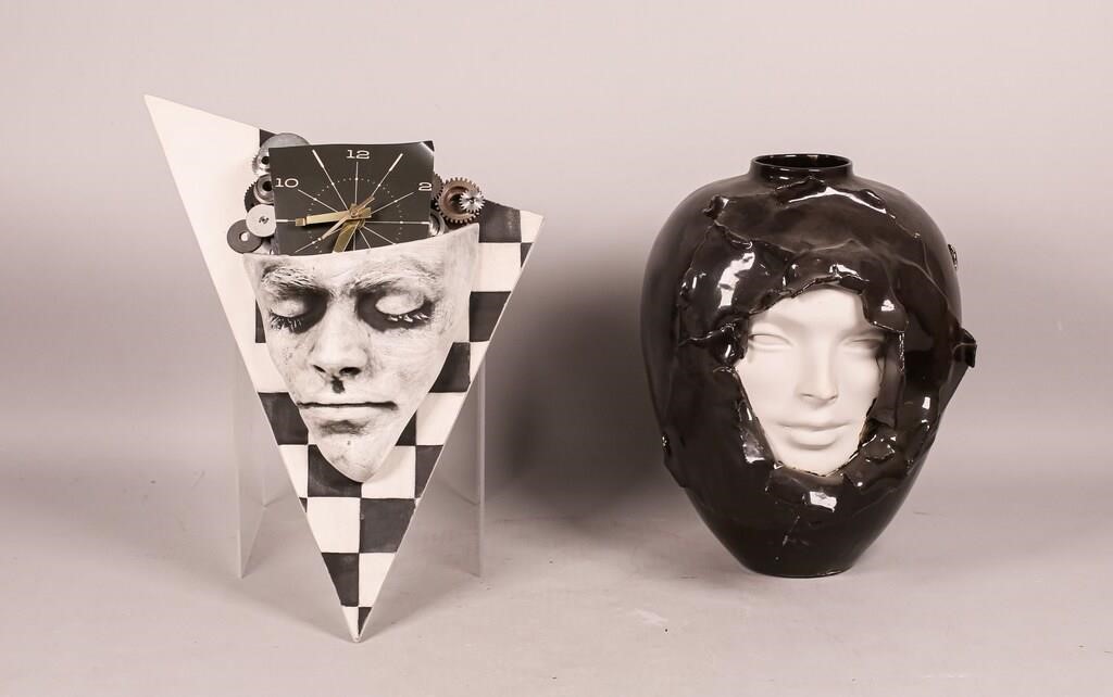 FIGURAL POTTERY VASE AND