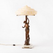 FIGURAL SPELTER LAMP WITH MARB