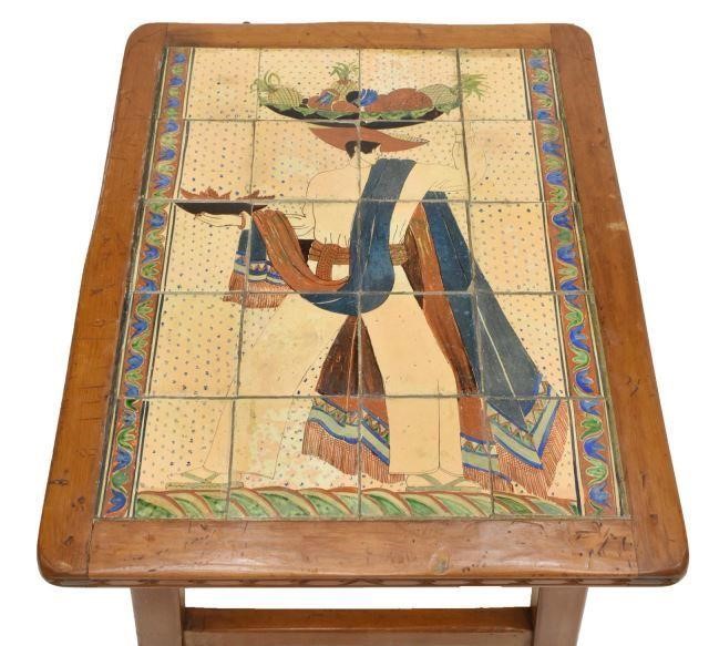 FIGURAL TILE-TOP SIDE TABLE,