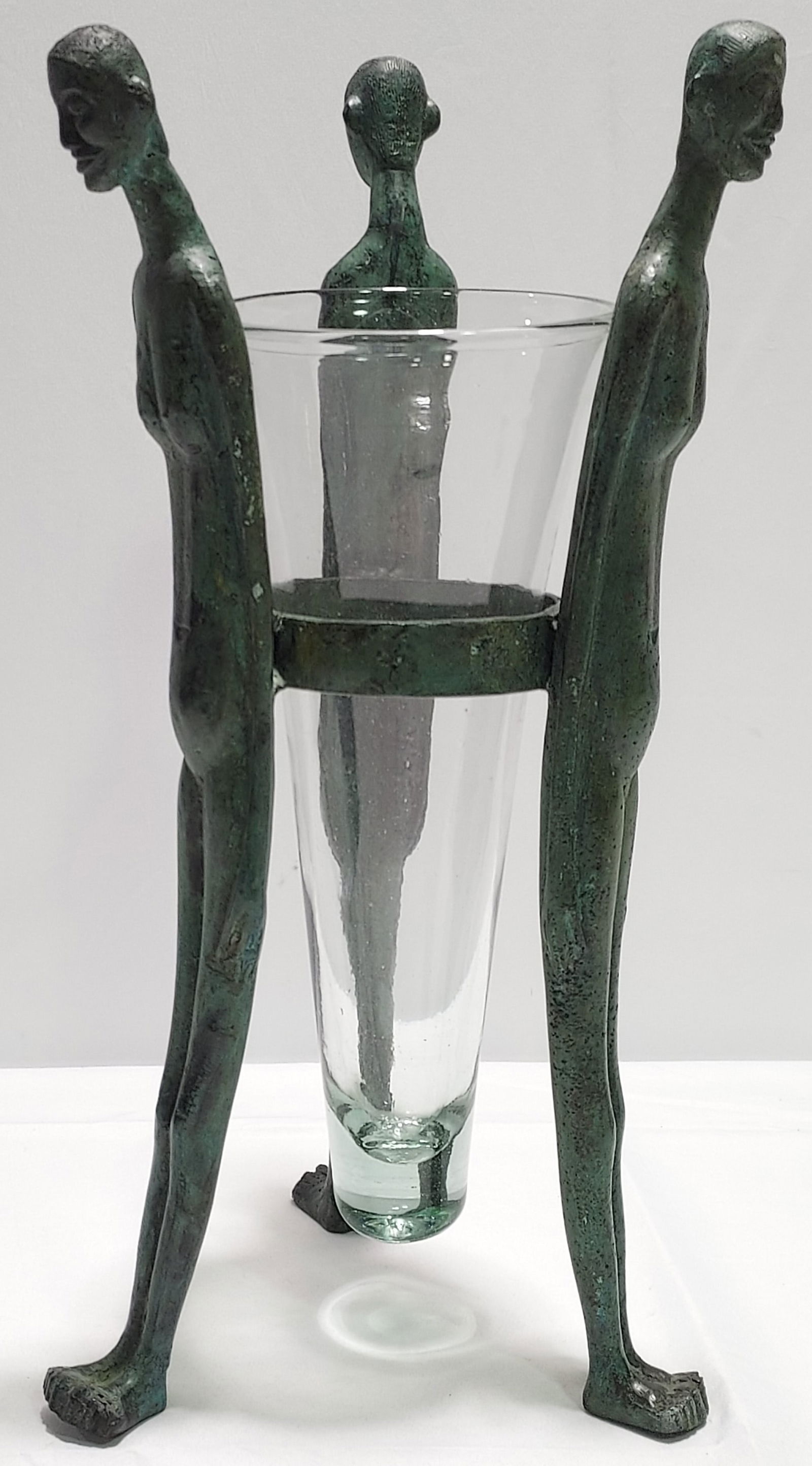 FIGURATIVE BRONZE AND GLASS CONE