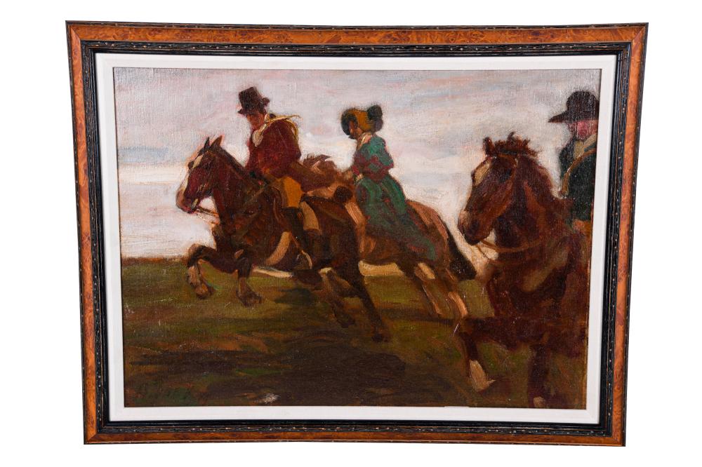 FIGURES ON HORSESoil on canvas,