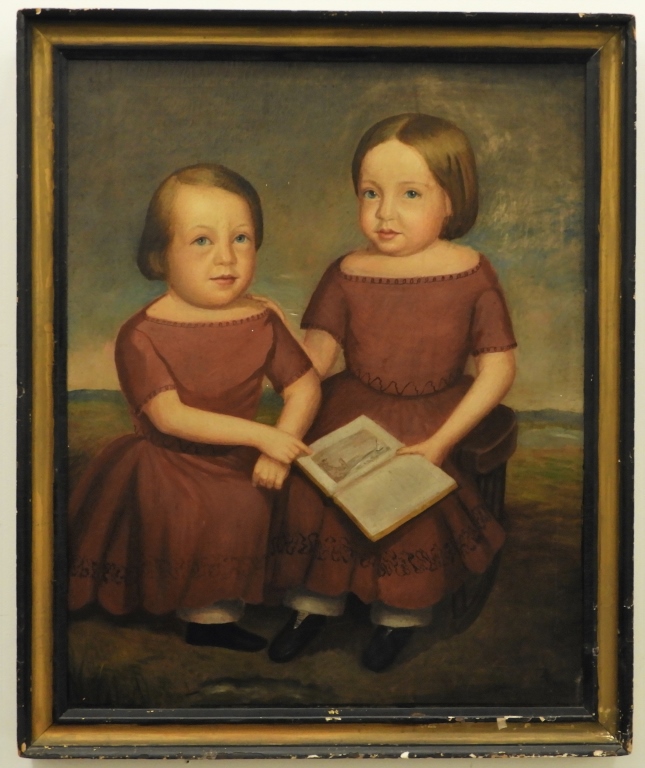 FINE 19C FOLK ART TWIN SISTERS