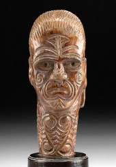 FINE 19TH C. MAORI WOOD BUST C