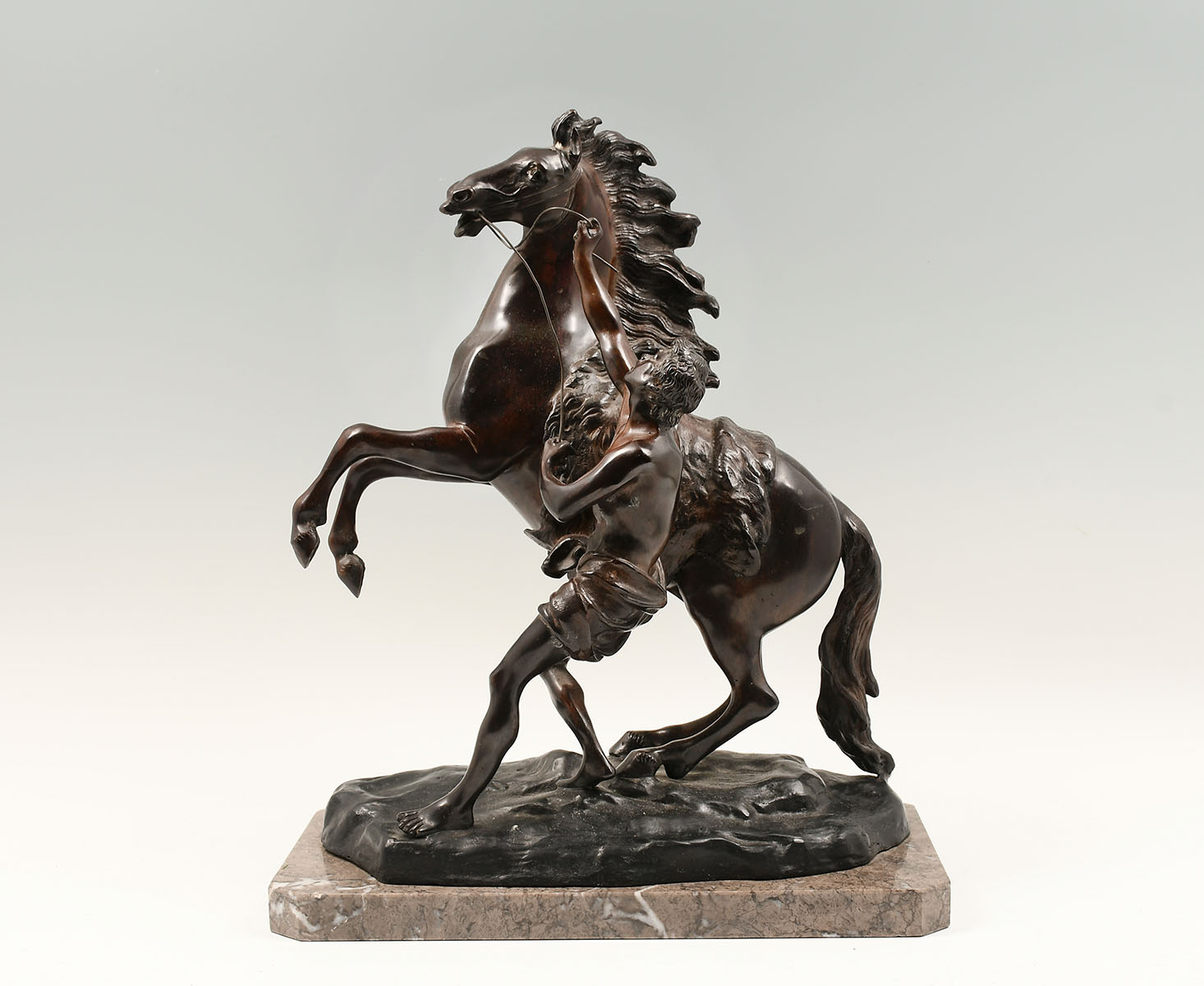 FINE BRONZE REARING MARLY HORSE: