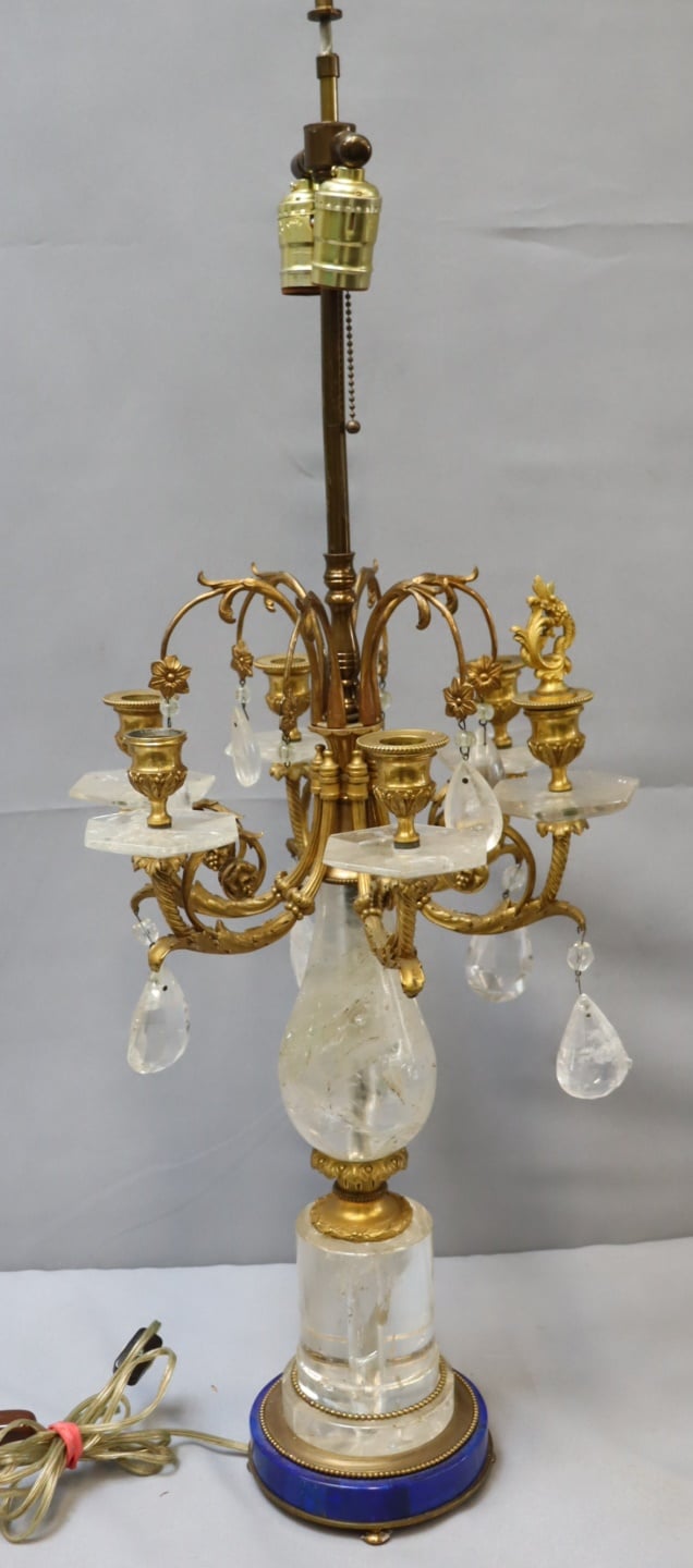 FINE BRONZE ROCK CRYSTAL LAMP ON