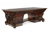 FINE CARVED PARTNER'S DESK.  P