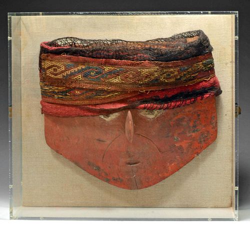 FINE CHANCAY WOOD MUMMY MASK W/