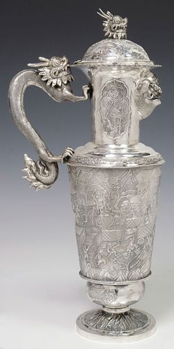 FINE CHINESE EXPORT SILVER EWER