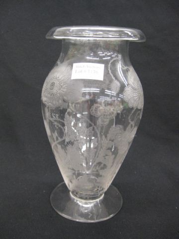 Fine Etched Crystal Vase poppy
