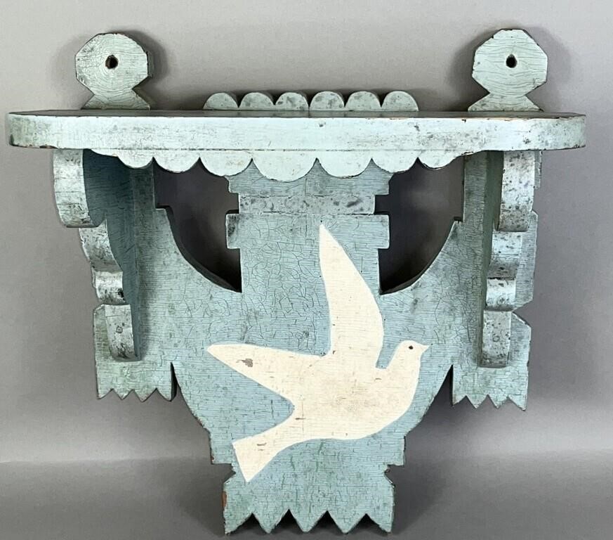 FINE FOLK ART DOVE PAINTED BLUE