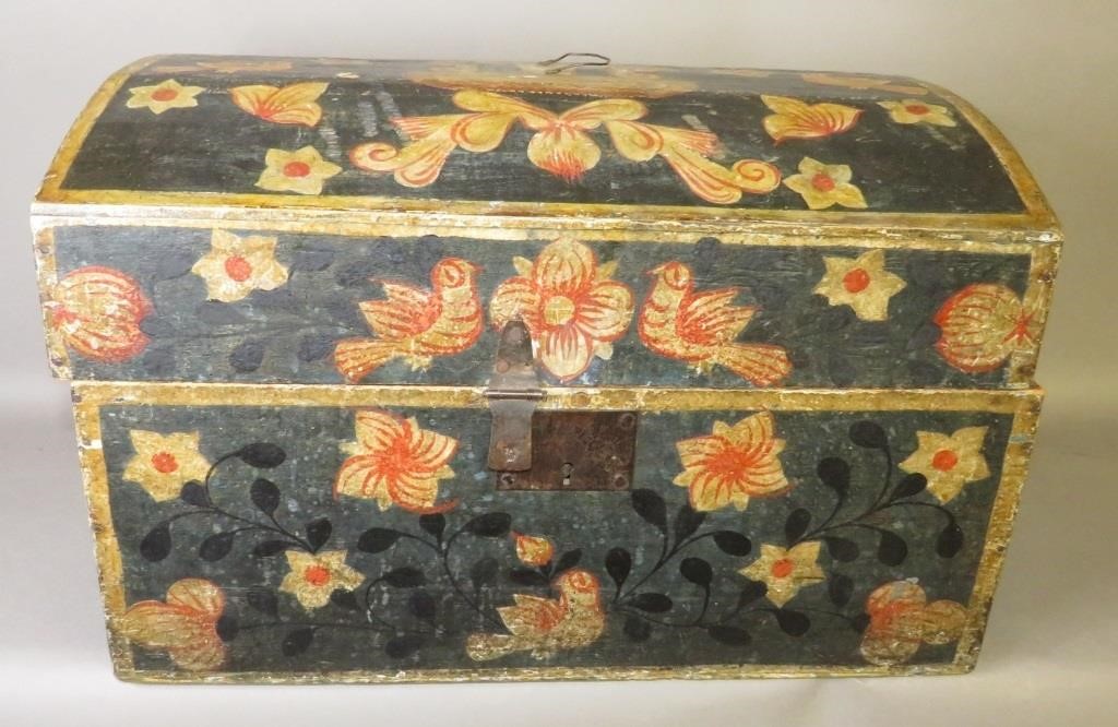 FINE FOLK ART PAINTED FLORAL & BIRD