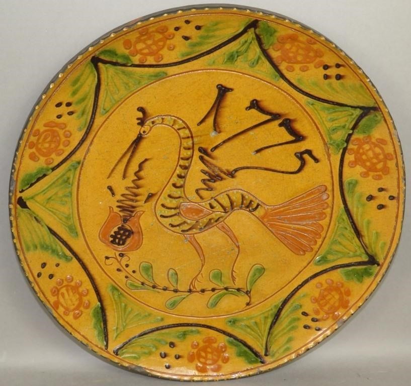 FINE FOLK ART SGRAFFITO "PEAFOWL