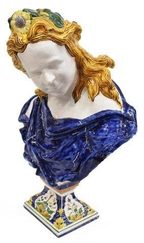 FINE FRENCH FAIENCE BUST OF APOLLO,