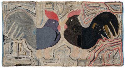 Fine hooked rug with roosters,