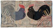 Fine hooked rug with roosters,