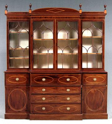 Fine inlaid Hepplewhite breakfront,