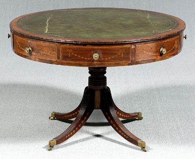 Fine inlaid mahogany drum table,