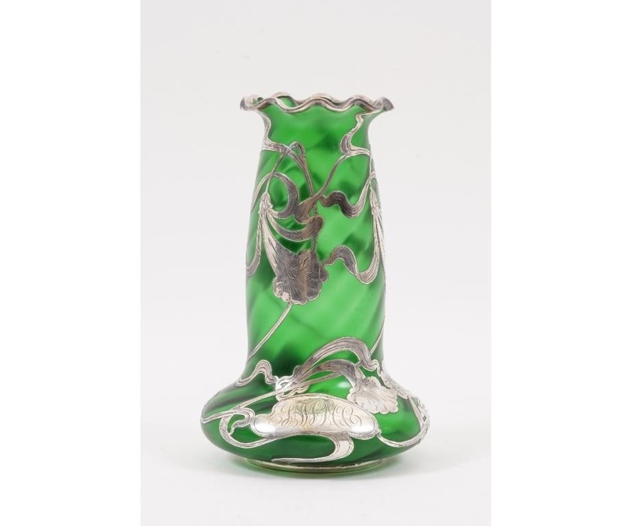 Fine Loetz green sterling silver