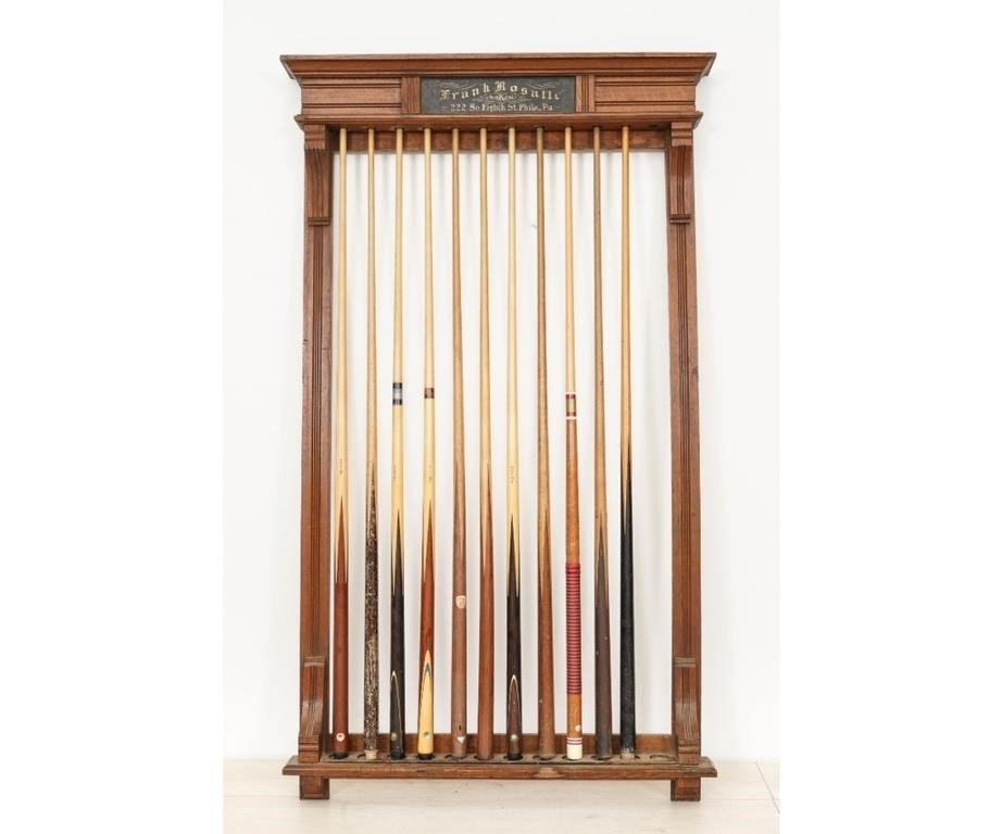 Fine oak billiard rack, circa 1900,