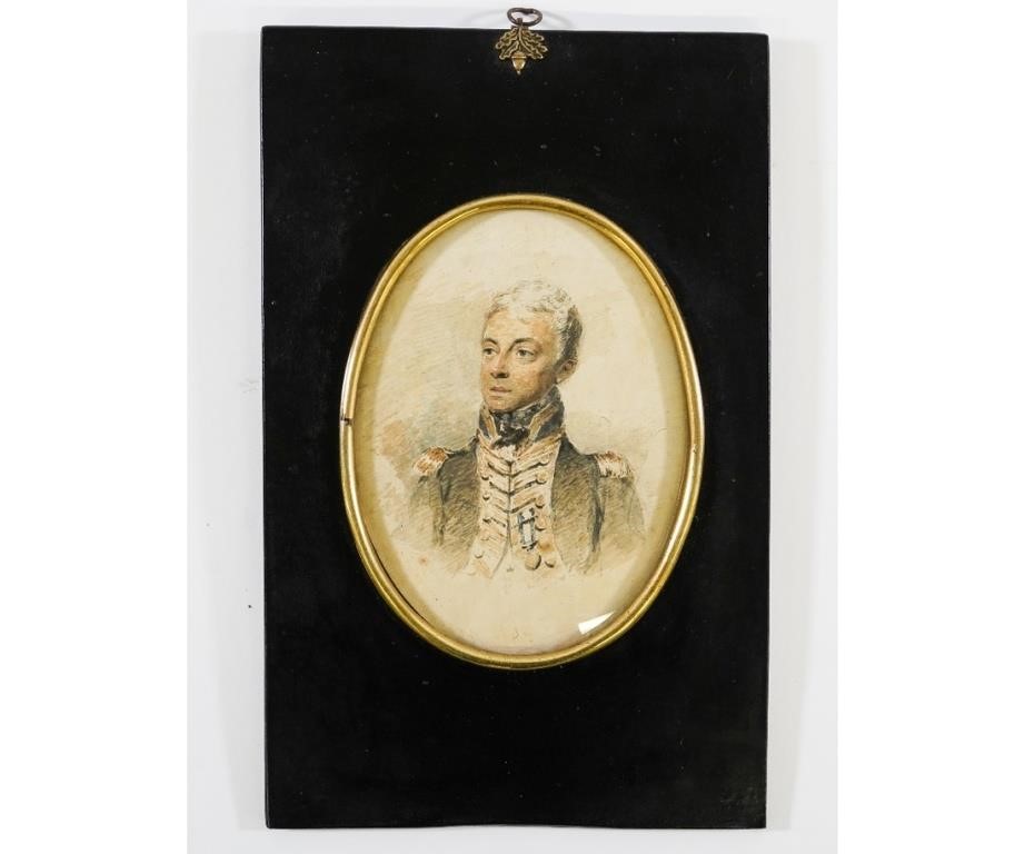 Fine oval watercolor portrait of