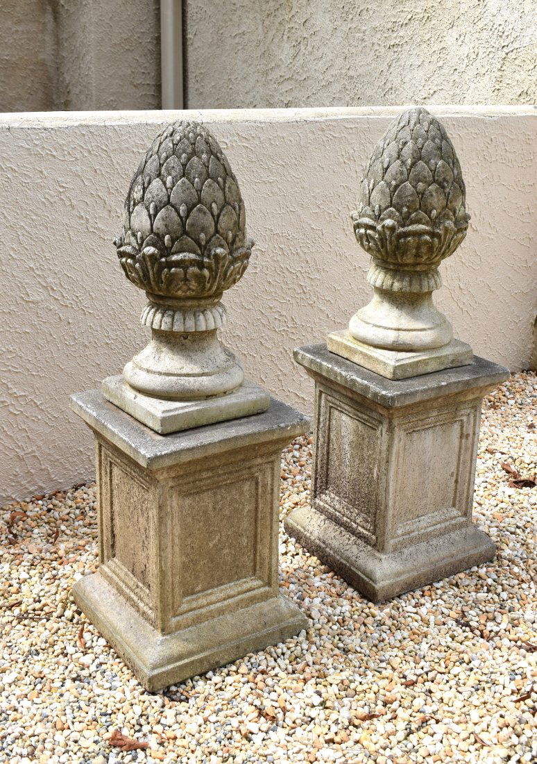 FINE PAIR OF CAST STONE ARTICHOKE