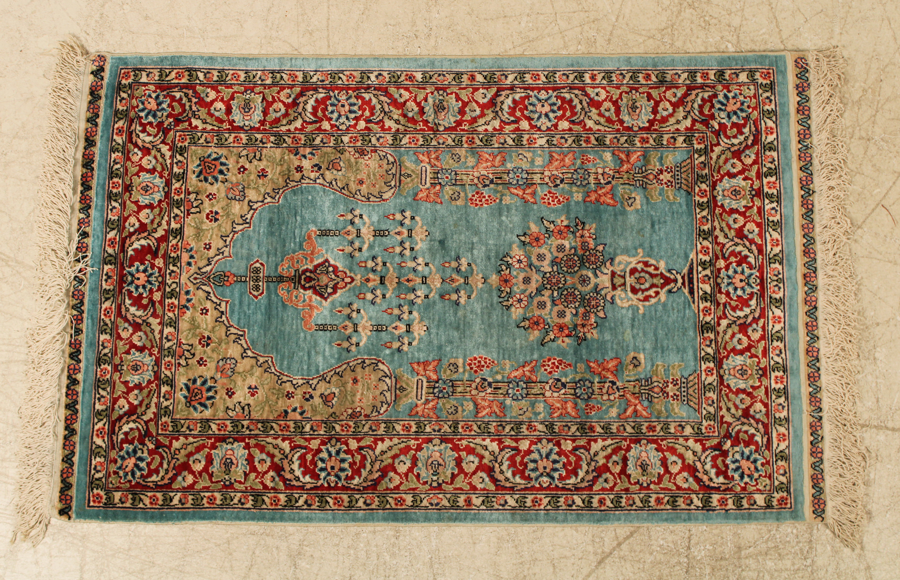 FINE PERSIAN SILK PRAYER RUG 2' X