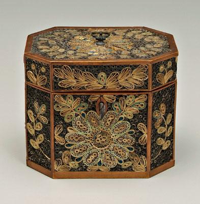 Fine quillwork tea box, rectangular
