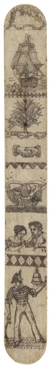 FINE SCRIMSHAW WHALEBONE BUSK