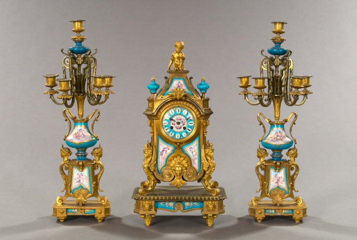 Fine Three-Piece French Gilt-Bronze