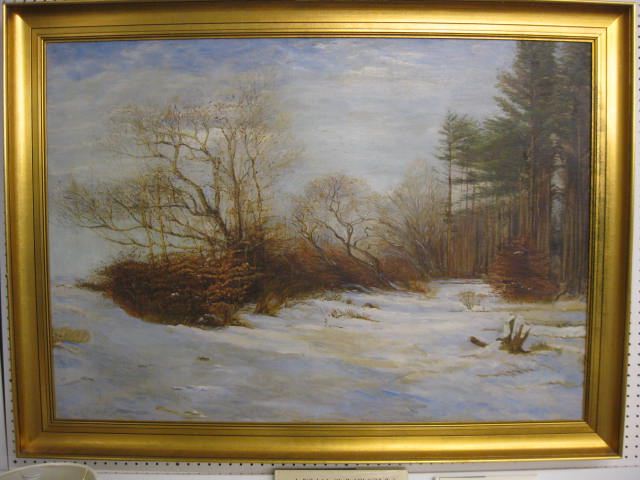 Fine Winter Wooded Landscape Oil on