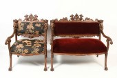 FINELY CARVED FIGURAL SETTEE &