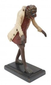 FINELY CARVED WOOD MONKEY BUTL
