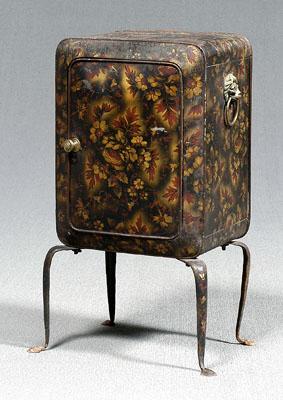 Finely painted tole plate warmer,