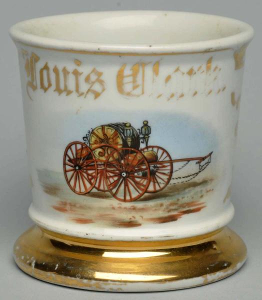 Fire Pumper Shaving Mug.  Gilt name
