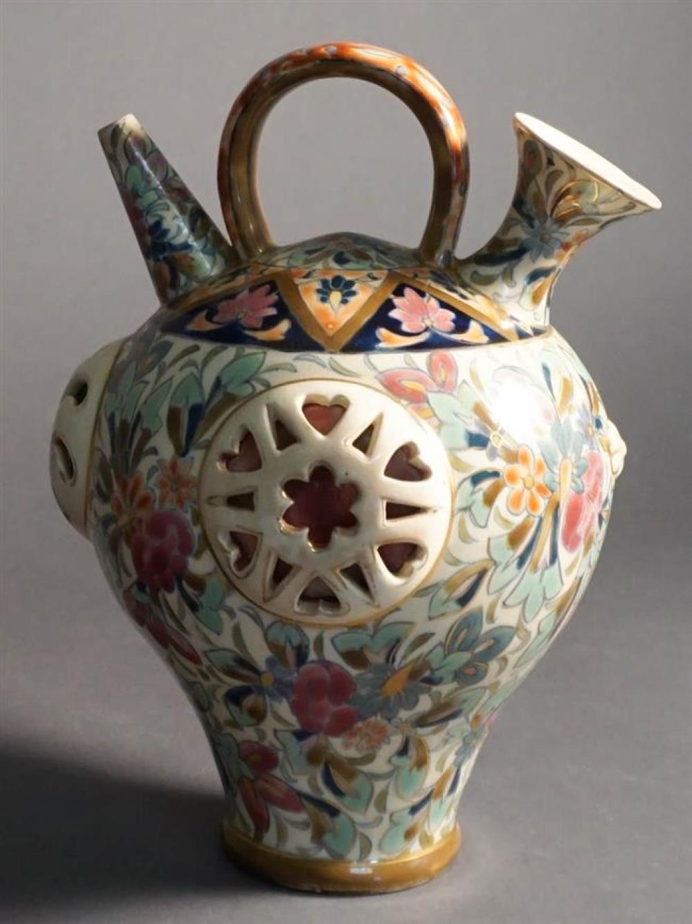 FISCHER CERAMIC DECORATED JUG, H: