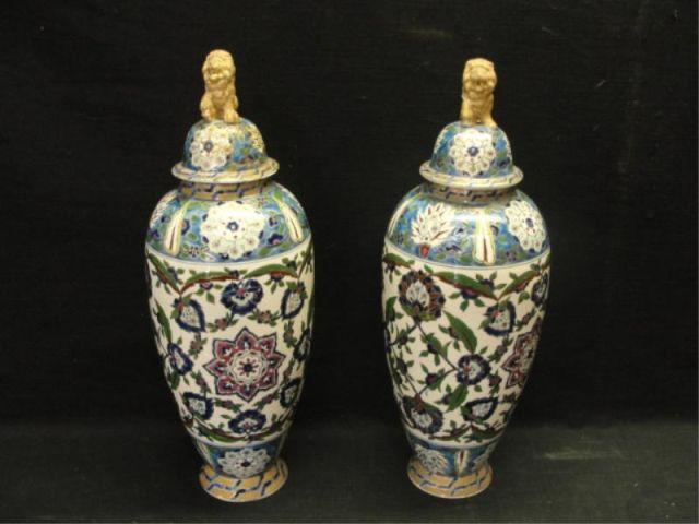 Fischer. Pair of Czech Lidded Urns.