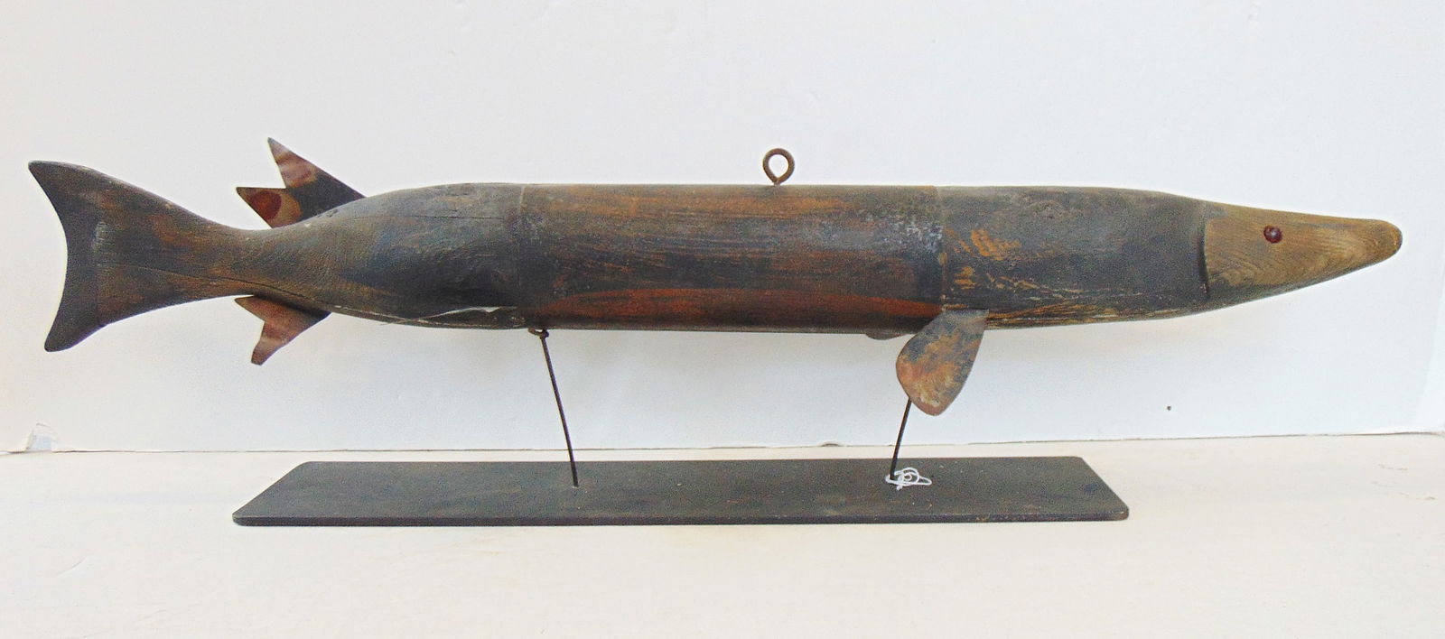 FISH LURE W/ GLASS EYES, WOOD
