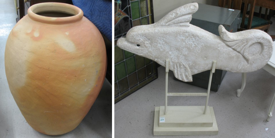 FISH SCULPTURE AND FLOOR VASE: