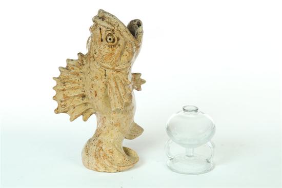 FISH VASE AND GLASS LAMP.  American