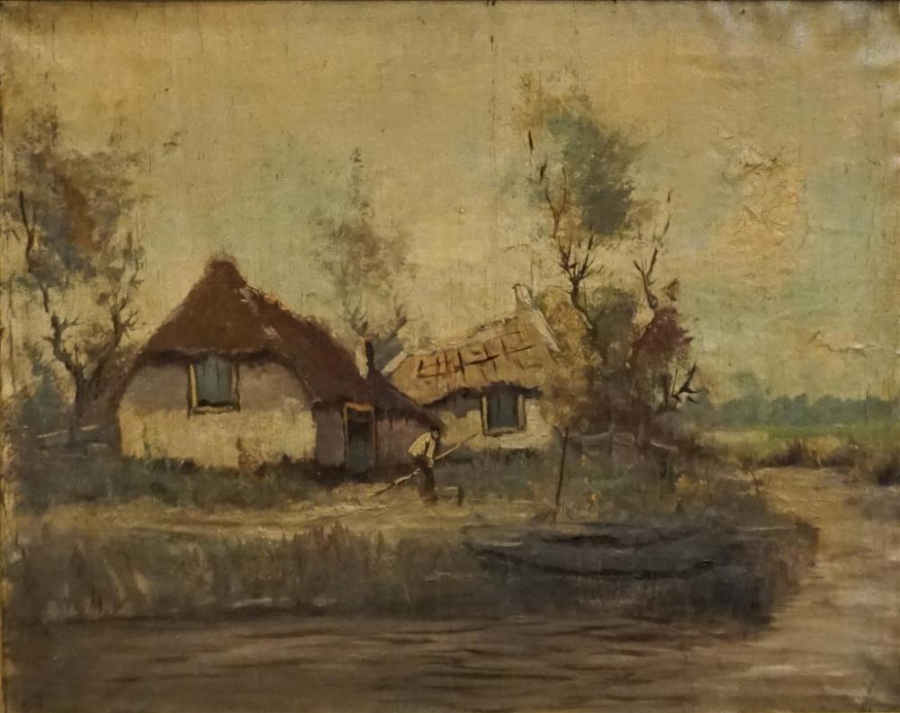 FISHERMAN ON THE RIVER, OIL ON