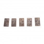 FIVE 10 OUNCE SILVER BARS .999