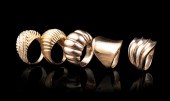 FIVE 14 KT. YELLOW GOLD RINGSF