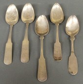 Five 19th c. coin silver spoon