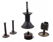 FIVE 19TH C. TIN LAMPS AND CAN