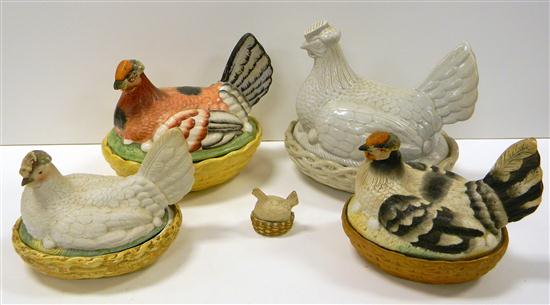 Five 19th century Staffordshire hen