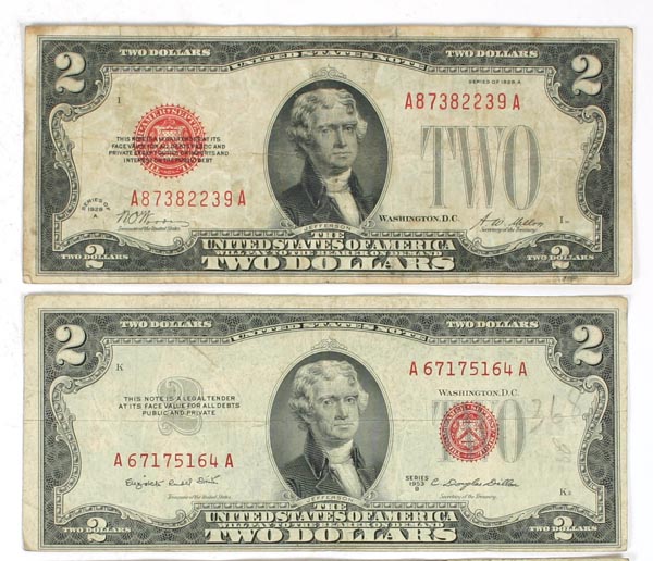 Five $2 Red Seal Notes Series of