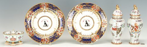 FIVE (5) ARMORIAL PORCELAIN,