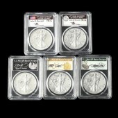 FIVE (5) PCGS HIGH GRADE $1 AM