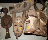 FIVE AFRICAN CARVED & PAINTED